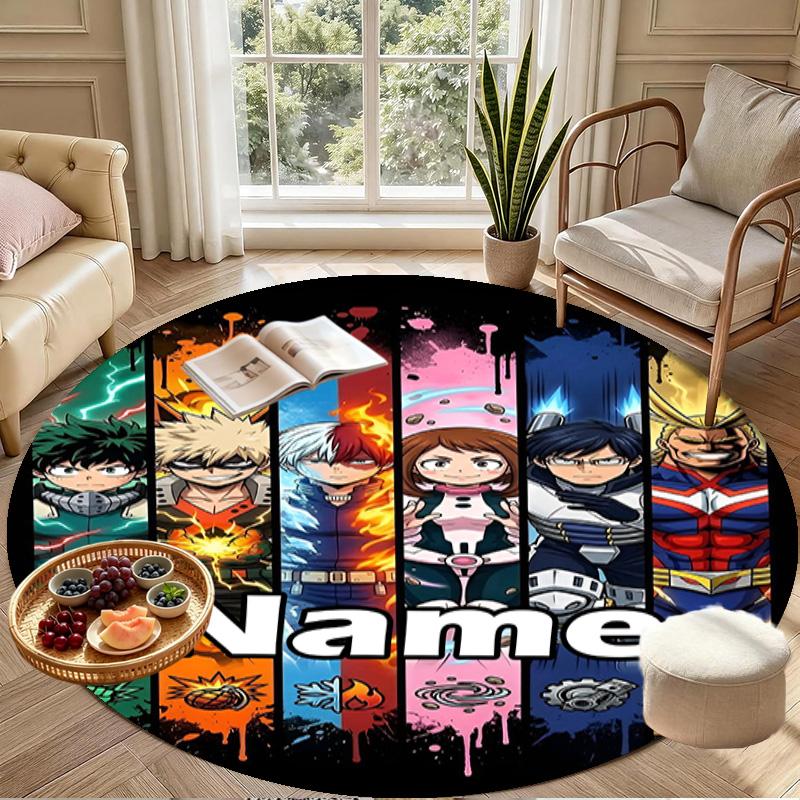 Custom Name Personalized Demon Slayer Print Round Rug, Versatile Home Decor Carpet, for Playroom, Apartment, Balcony, Entryway, Hallway Gift
