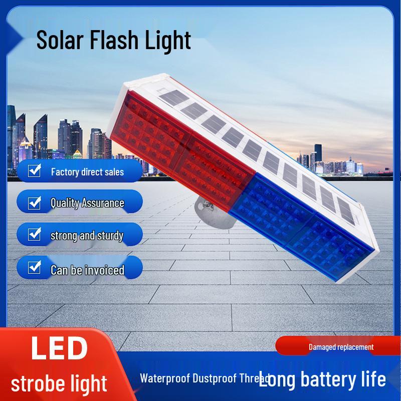 Solar LED Double-Sided Red & Blue Warning Light for Night Road Construction