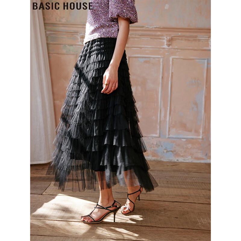 Basic House Women s High-Waisted Puffy Cake Midi Skirt XL