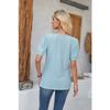 GMXIA Women's Spring Summer Buttoned Round Neck Puffy Sleeve Loose Solid Color T-shirt