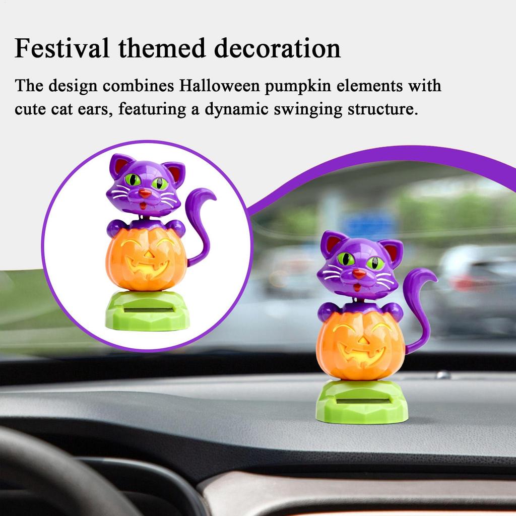 Dashboard Solar Dancing Toys Solar Bobble Shaking Head Pumpkin Cat Ornaments Halloween Automotive Interior Ornament Statue