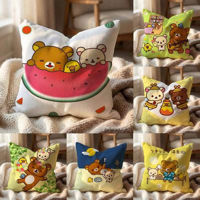 R-Rilakkuma CARTOON Cushion Cover Multi-Scene Pillow Cover for Home & Car - Reversible, Soft & Durable for Daily Use
