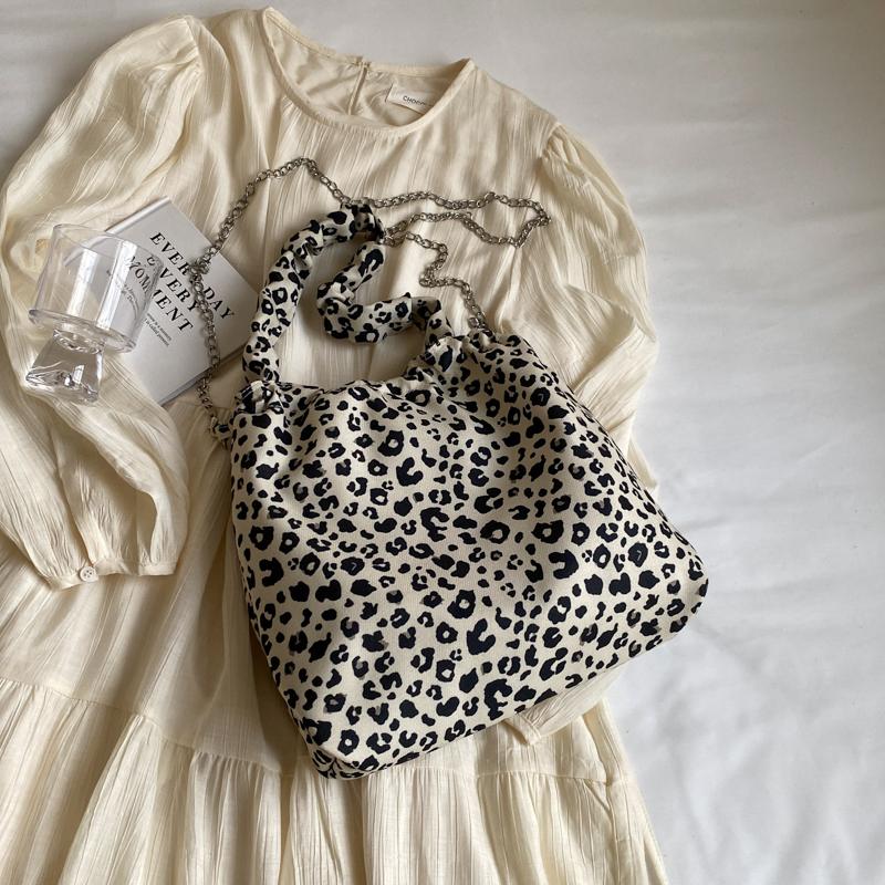 Leopard Print Tote Bag Drawstring Bucket Bag Shoulder Crossbody Bag Women's Underarm Bag