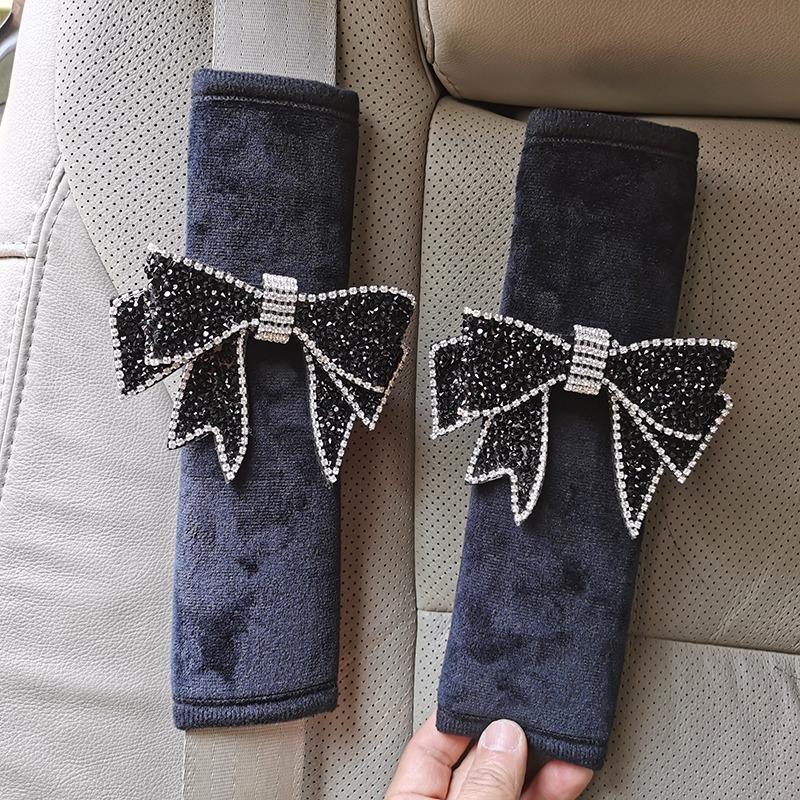 1/2pcs Universal Car Seat Belt Shoulder Cover Cute Handmade Diamond Bow Car Interior Decoration Safety Belt Car Accessories