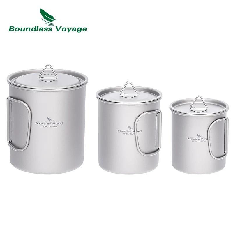 Boundless Voyage Titanium Camping Mug with Lid Stackable Cup Travel Tableware for Backpacking, Hiking, Home Use
