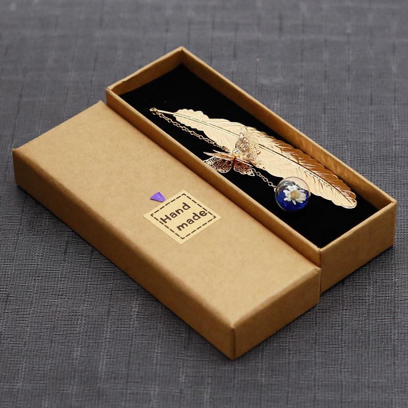 Classical Chinese Style Cicada Wing Metal Feather Bookmark with Leaf, Butterfly, and Dried Flower Accents