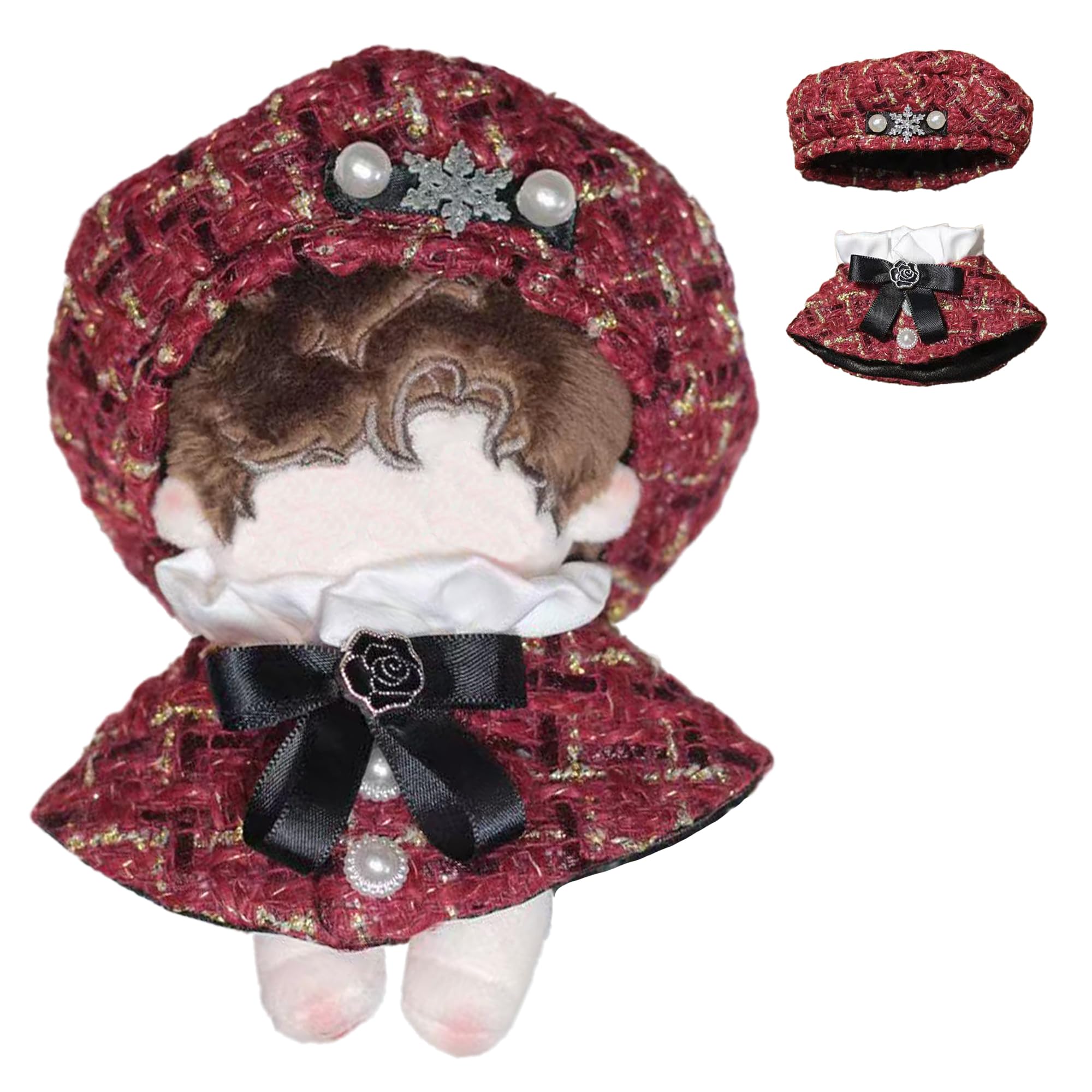

Tweed Beret Cape Set for 10cm Red and Check Pattern & Dolls, Poncho, Hat, Cape, Shawl, [Used]