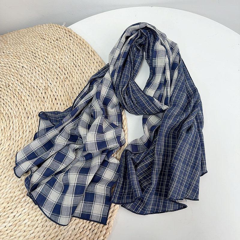 

British Style 100% Cotton Scarf Retro Plaid Women Shawls And Wraps Lady Travel High Quality Large Vintage Scarves 75x180cm 75X180CM