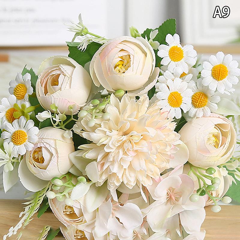 1Pc Artificial Flowers Wedding Home Bedroom Decoration Bridal Bouquet Garden Fake Silk Roses Hydrangeas Vase For Board Outdoors