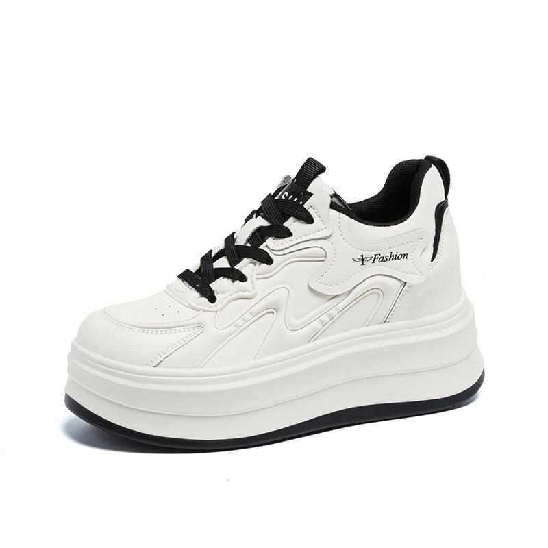 Wedge Sneakers With Lace Up Design Round Toe Non Slip Thick Sole Casual Daily Walking Shoes Available In Black Red White Laces F