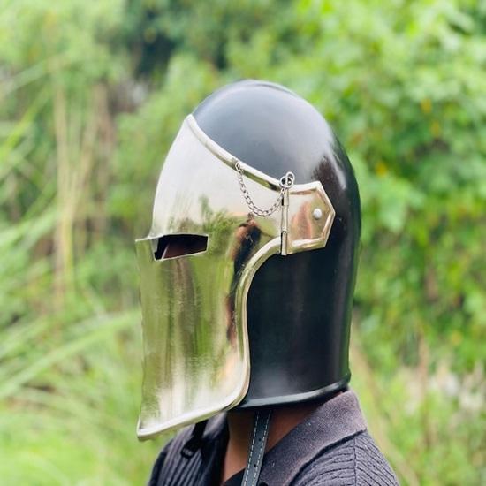 Silver Black Barbuta Helmet 18g Mild Steel Visored Helmet for LARP, Cosplay  Halloween Costume  Warrior Helmet ~ Best Gift
