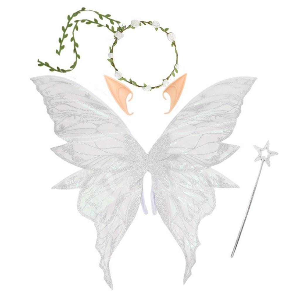 Star Wand Fairy Butterfly Wings Flower Crown Sparkling Angel Wings Fairy Costume Set  Halloween