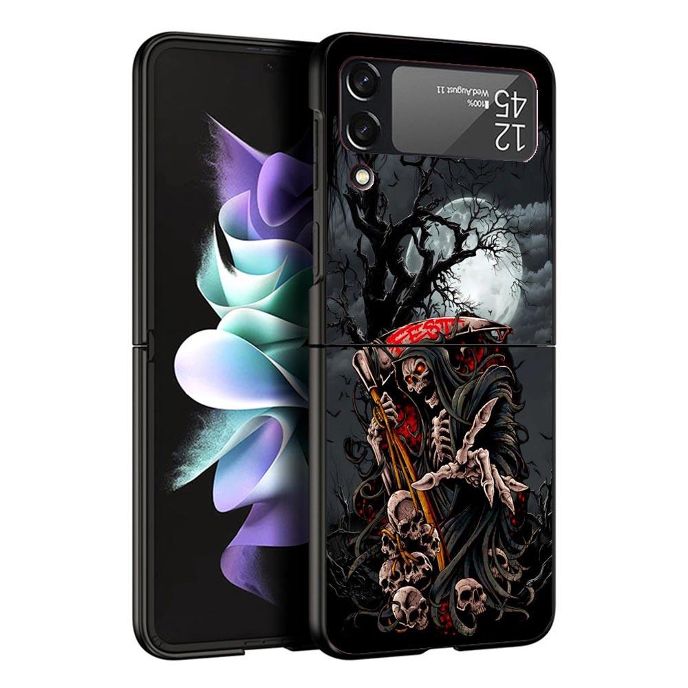 Death Grim Reaper Skull Scythe Black Phone Case For Samsung ZFlip7 ZFlip6 ZFlip5 ZFlip4 ZFlip3 5G Hard Protective Galaxy Z Flip
