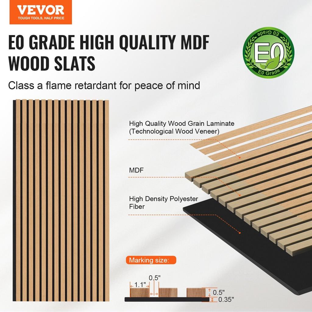 Wood Slat Acoustic Panels 23.6 X 47.2 Inch for Modern Wall Decor Light Oak