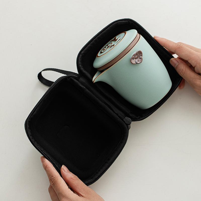 Tianqing Ru Kiln Kuaike Cup One Pot Three Cups Travel Tea Set Outdoor Camping Tea Pot Portable Kung Fu Tea Set Gifts