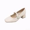New versatile Women's high heel French soft leather thick heel Shoes Fashion square toe shoes Elegant Comfort ladies pumps Mujer
