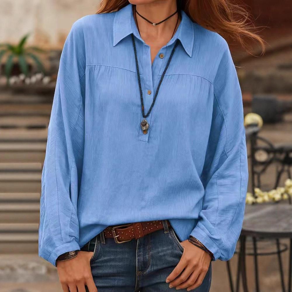 New Women's Solid Color Casual Long-sleeved Lapel Regular Multi-color Women's Top Shirt