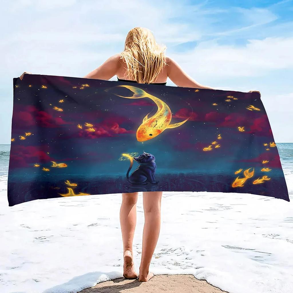 Vibrant Goldfish Bath Towel - Ocean Life Design, Soft Absorbent, Perfect for Summer Relaxation, Adds Color to Your Beach Days