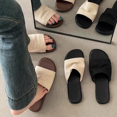 Retro Shoes One-shoulder Slippers for Women New Soft-soled Beach Flat Sandals