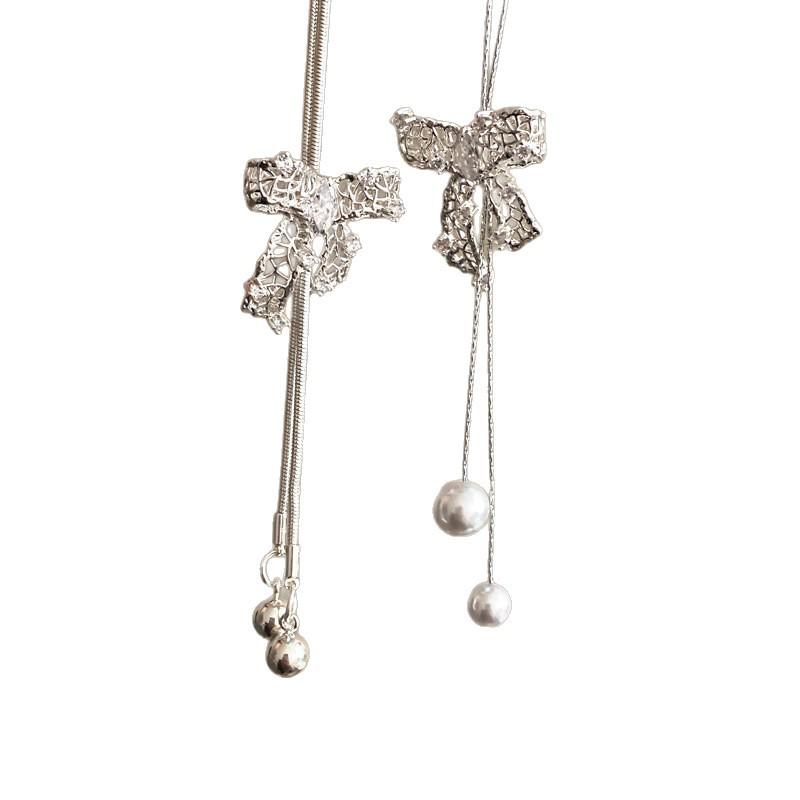 Girly Thoughts Zircon Bow & Pearl Tassel Clavicle Necklace - Stylish & Sweet Fashion for Women