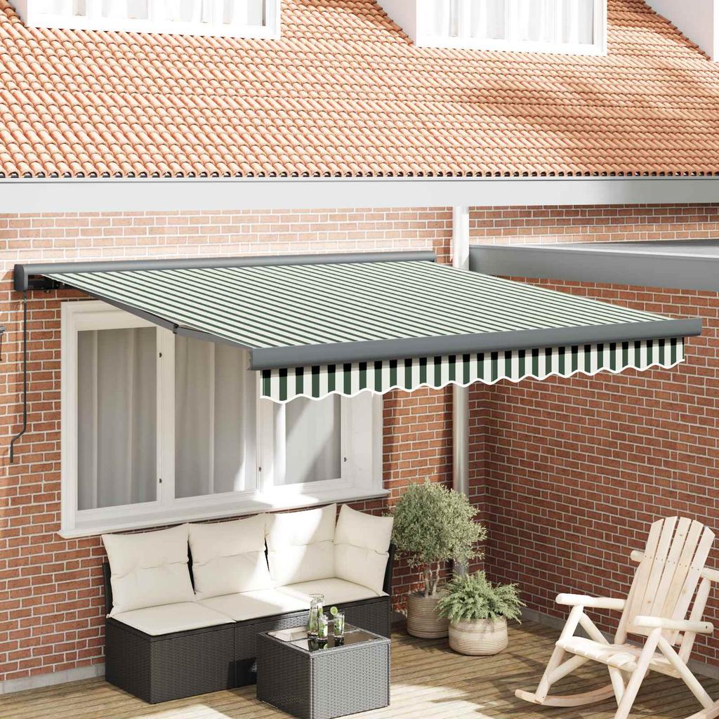 Retractable Awning Green and White 300 x 250 cm