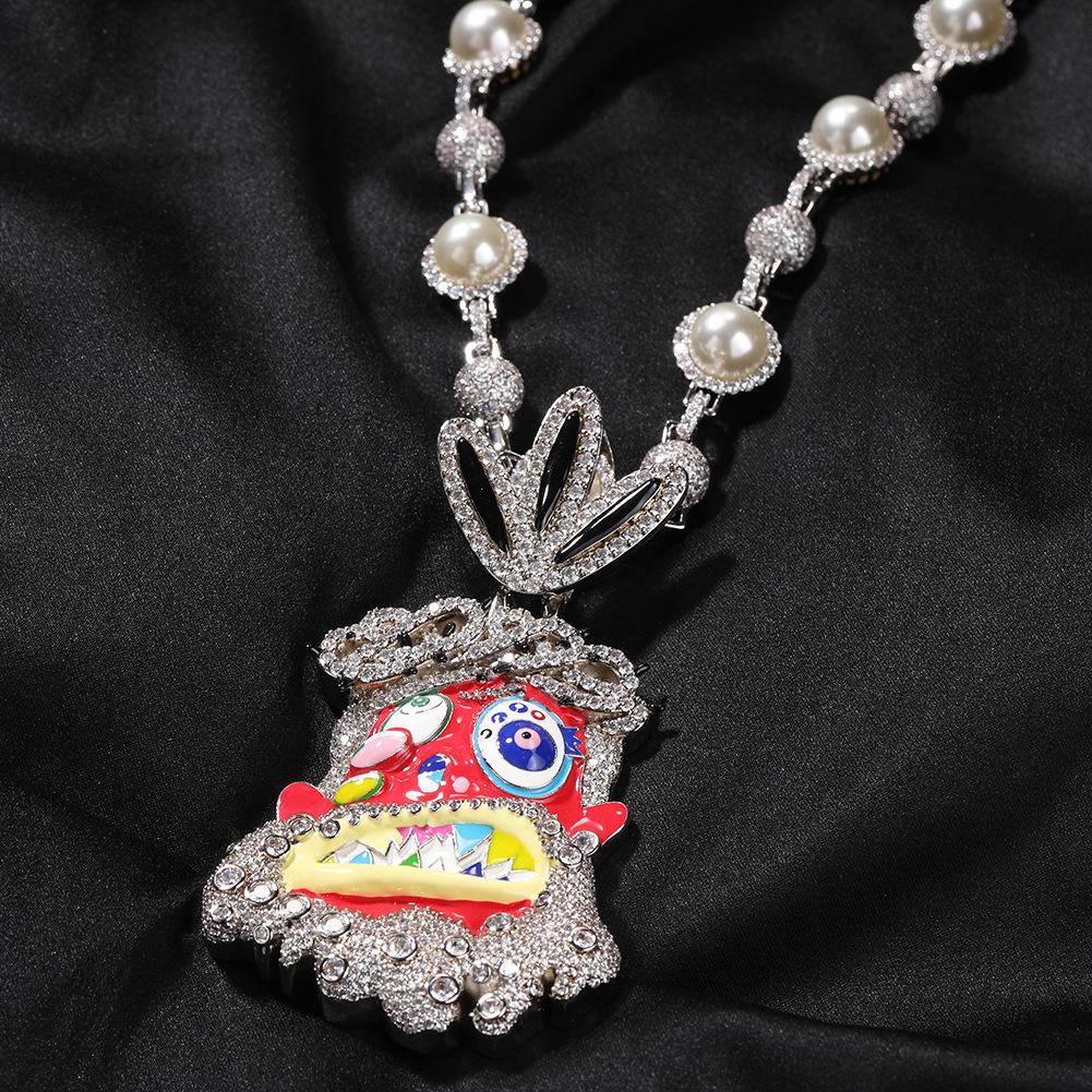 Unisex Hip Hop Drip Cartoon Pendant Necklace with Zircon