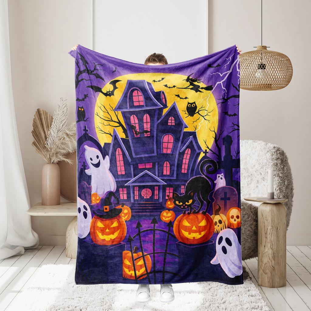 Halloween pumpkin monster bat Printed Blanket for Sofa Bed Travel Camping Living Room Office Conditioning Blanket