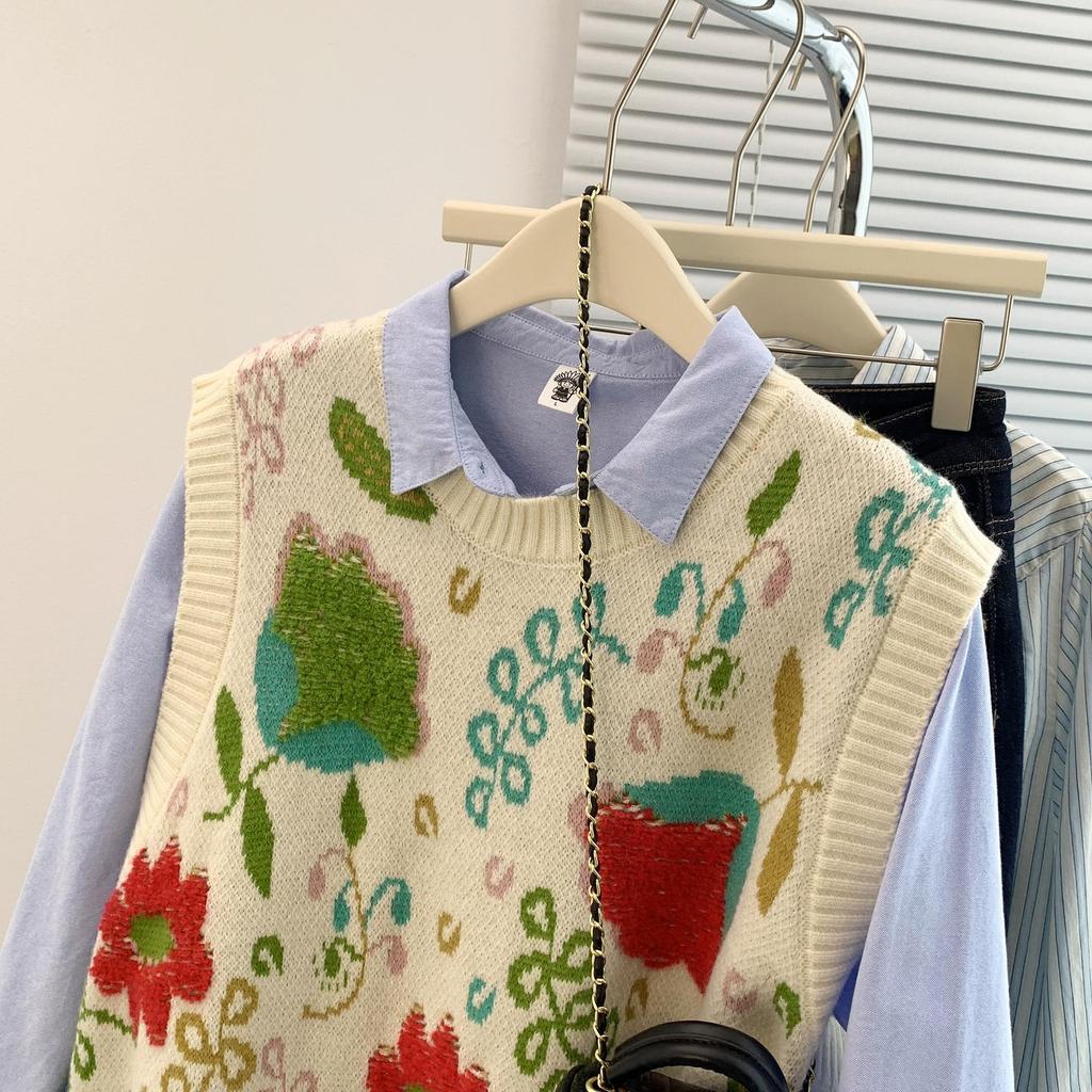 DIMANAF 2024 Autumn Women Sleeveless Vest Printing Sweaters Knitting Casual Style Loose Sweater