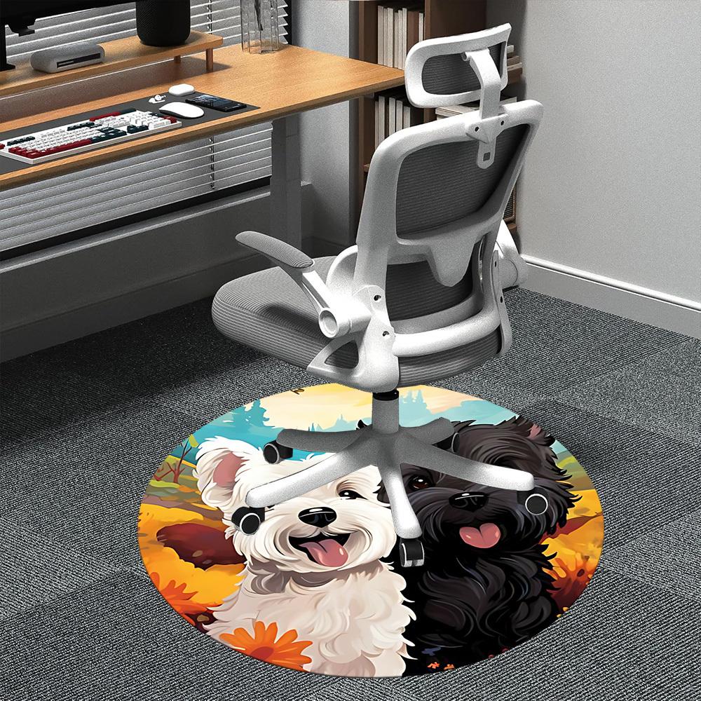 1 Stück Welpen Blumen Büro Runder Teppich, Matte Geeignet Für Büro, Unter Bürostühlen Schlafzimmer Wohnzimmer Heimdekoration, Zimmer Deko