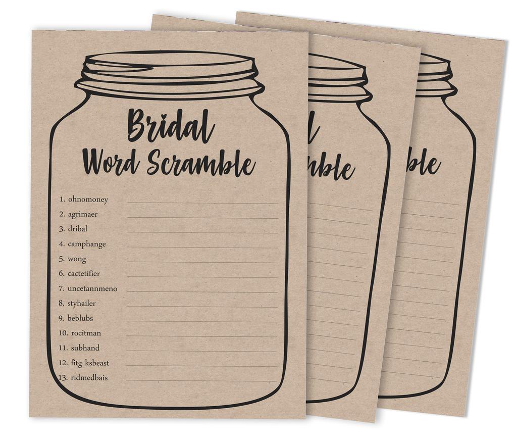 Inkdotpot 50A  Rustic Kraft Mason JarA  BingoA  GameA  CardsA  For Bridal Wedding Shower Bachelorette Party Bulk Blank Square Fill In Gift