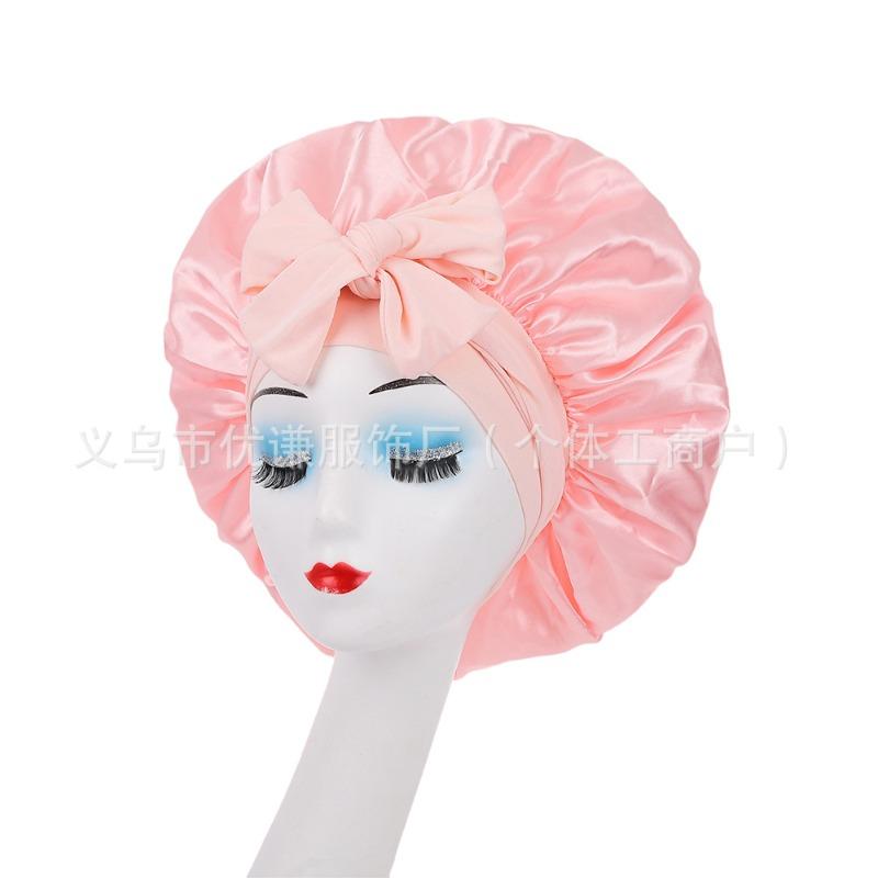 Ladies Satin Ribbon Round Cap Satin Bow Nightcap Hair Care Cap Extra Large Beauty Hair Care Cap