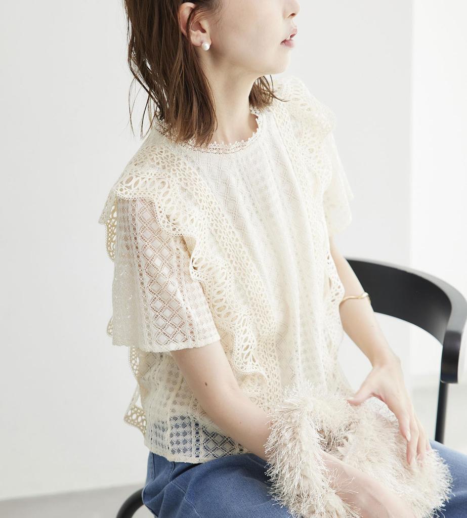 ROPE PICNIC Retro Short Lace Blouse, Women's, Off-White (15)