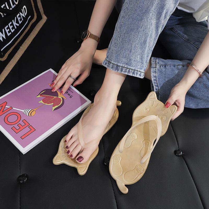 Fashion Flip Flops Women Designer Summer Beach Women Cat Shape Girls Lovely Non-slip Thick Heel Sandals Cute Outdoor Slippers Bathroom