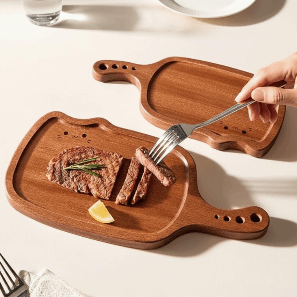 Solid Wood Ebony Wood Cutting Board Thickened Kitty Shape Steak Tray Fruit Chopping Board Kitchen
