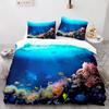 Underwater World King Queen Duvet Cover Cartoon Ocean Animal Bedding Set For Kids Fish Coral Sea Life Soft Polyester Quilt Cover