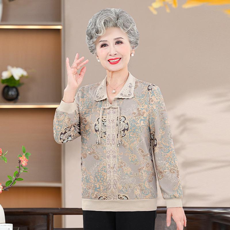 

Весенняя рубашка с принтом и отложным воротником для женщин, 50-70 лет XL (90-100 jin) бежевый