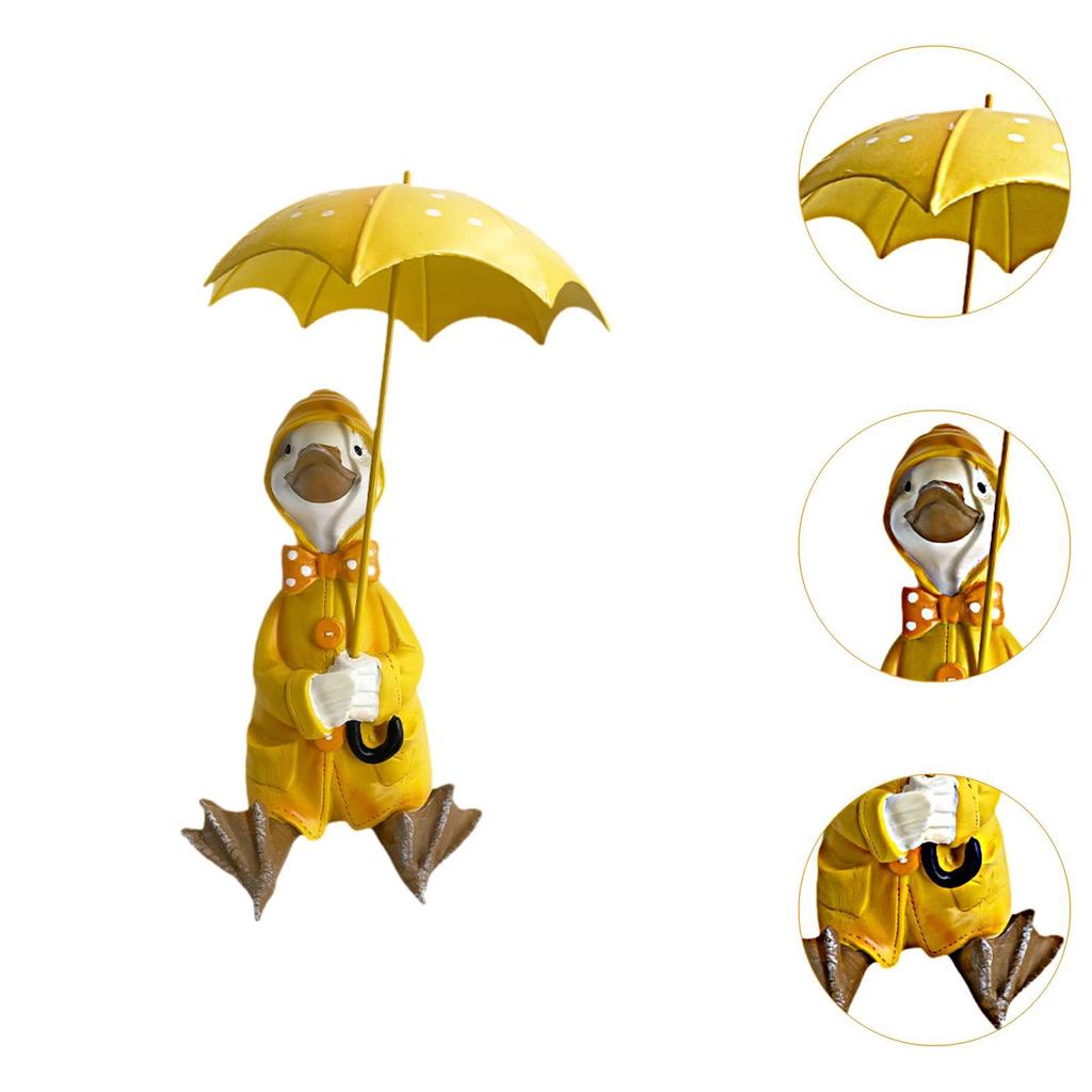 Duck Holding Umbrella Statue Resin Figurine Ornament Centerpiece Collection
