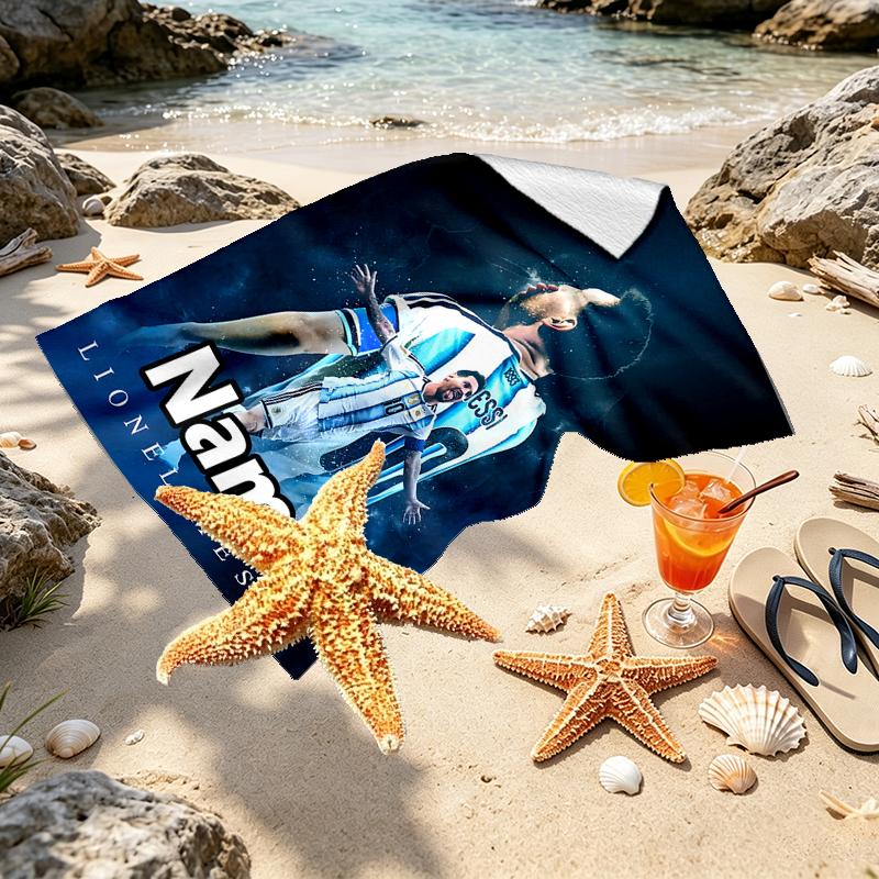 Custom Name Personalized football star Print Beach Towel, for Trip Camping Beach Party Home Decor, Birthday Gift for Family & Friends
