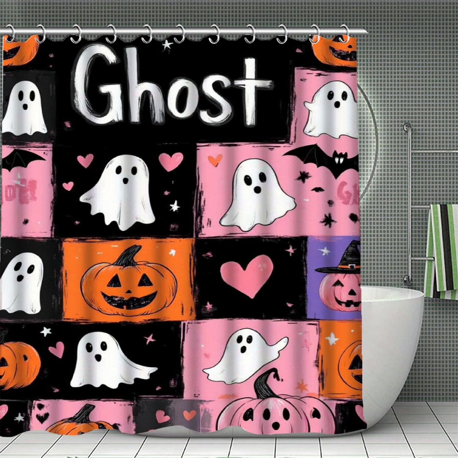 

Happy Halloween Shower Curtain Set 3D Print Waterproof Polyester Fabric Bath Curtain Home Bathroom Halloween Decor With 12 Hooks W60H190(CM)-1 Pcs