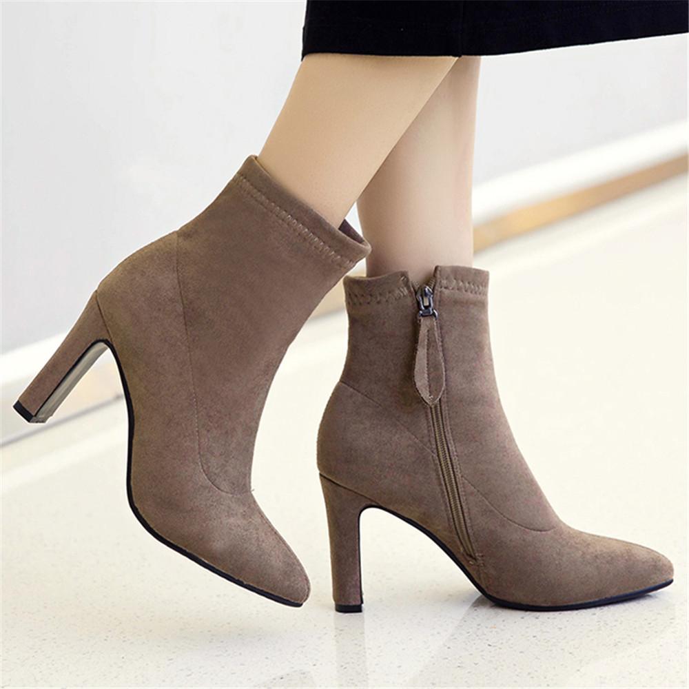 Fashion 2025 New High Heel Boots Women Korean Style Autumn and Winter High Heel Stretch Thin Boots Pointed Toe Sock Boots Women Gray