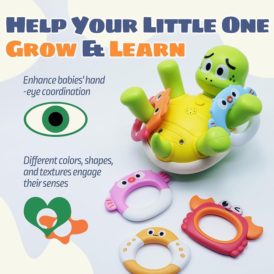 Baby Bath Toys Toddler Bath Toys for Kids  Rechargeable Swimming Turtle Bath Toy with 5 Rings Bathtub Spray Toy for Baby Toys