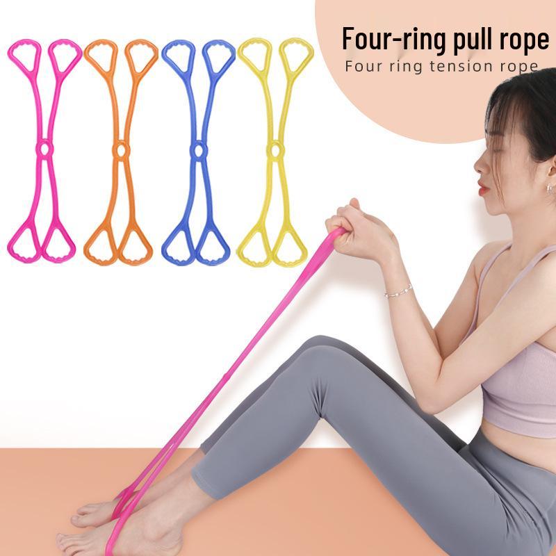 Macaron-Colored Four-Ring Resistance Band for Hands, Feet, Shoulders, Chest, Back, and Yoga Stretching