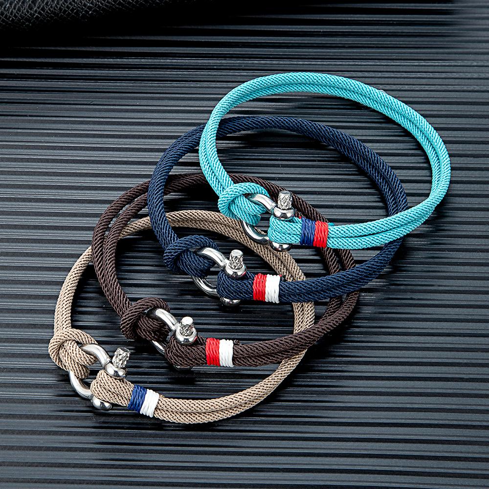 Navy Blue Braided Rope Bracelet Stainless Steel Mini Horseshoe Shackle with Screws Bracelets for Men Women Couple Jewelry