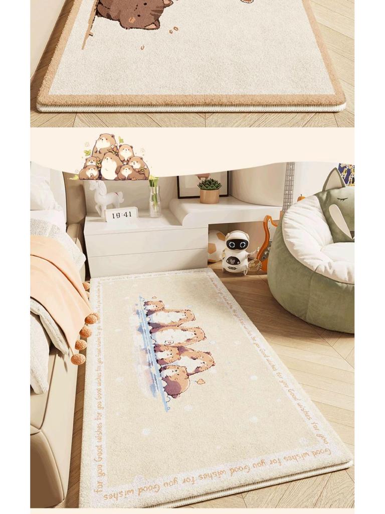 Dětský kreslený plyšový kobereček k posteli - Umělý kašmír, Roztomilá a zesílená podlahová rohož do dívčího pokoje.