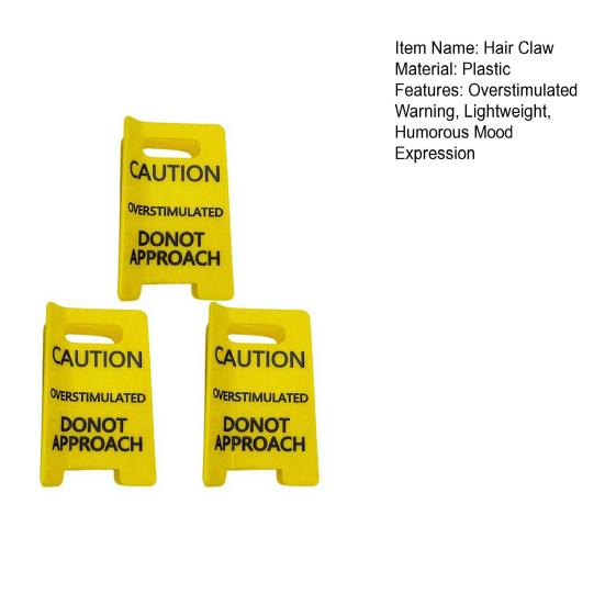 1/2/3Pcs Overstimulated Warning Hair Claw Yellow Caution Sign Hair Clip Thick Hair Strong Hold Hair Accessories