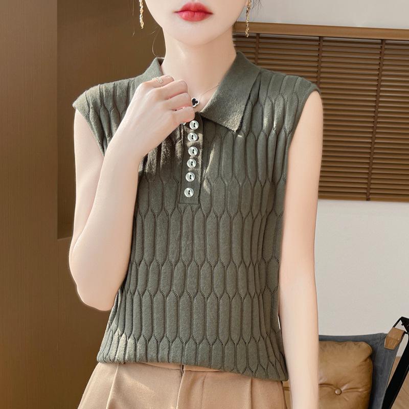 

Merino Wool Knit Vest with Polo Collar and Cutout Design - Spring 2025 Collection Double Extra Large