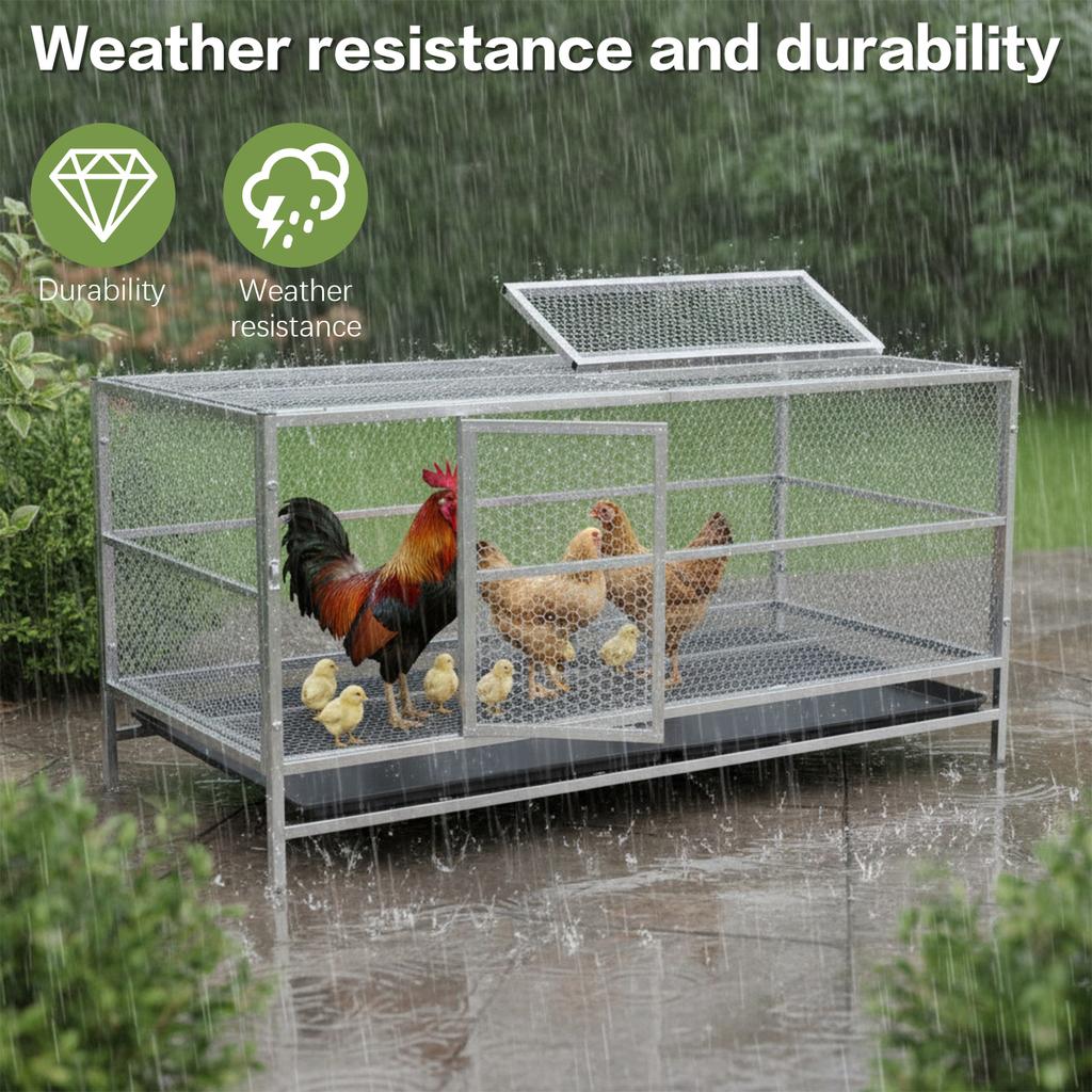 Heavy Duty Stainless Steel Poultry Cage Large Chicken Coop with Trough and Rainproof Cover Perfect for Farming and Livestock