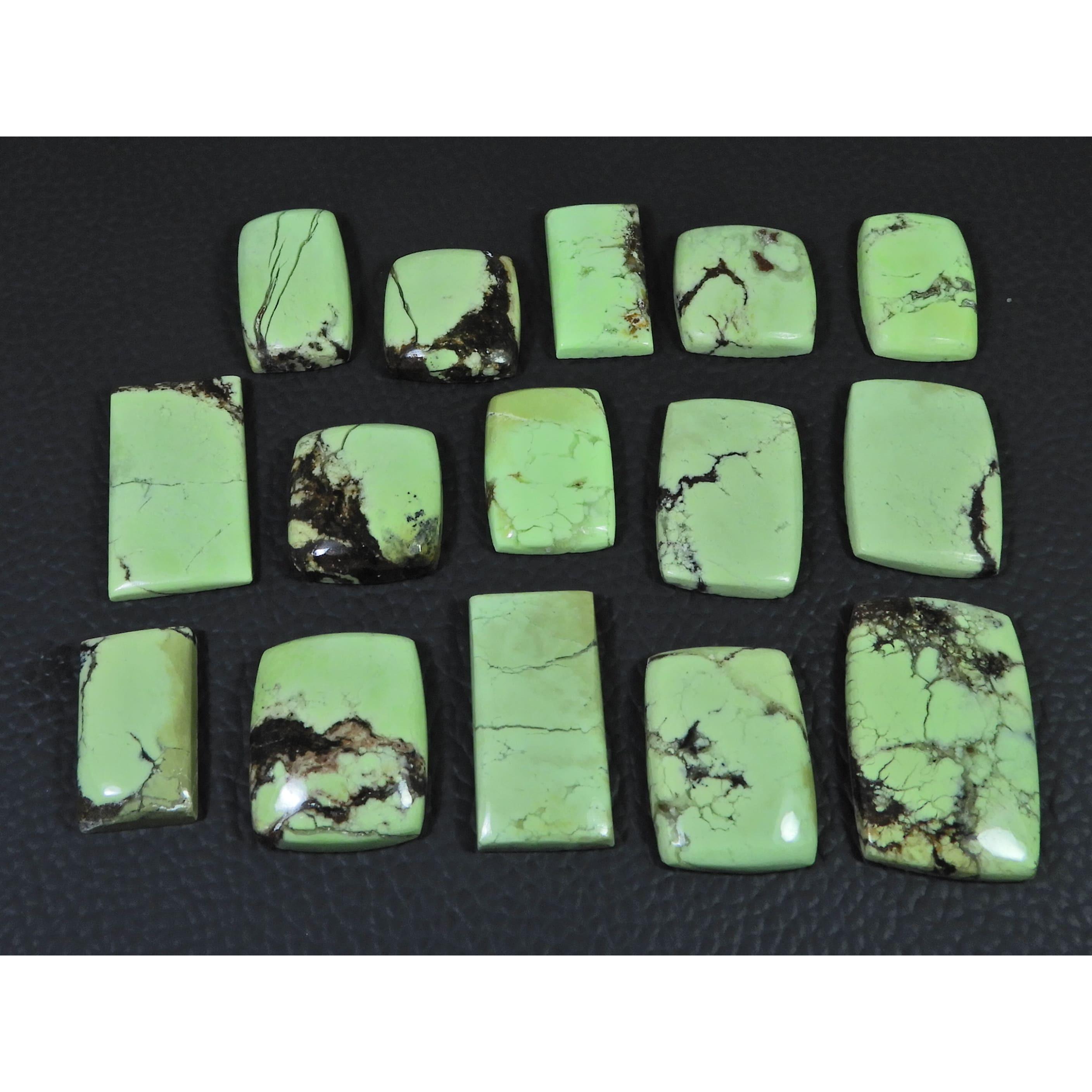 274Cts. Natural Lemon Chrysoprase Octagon Cabochon Loose Gemstone 15Pcs Lot C-2495