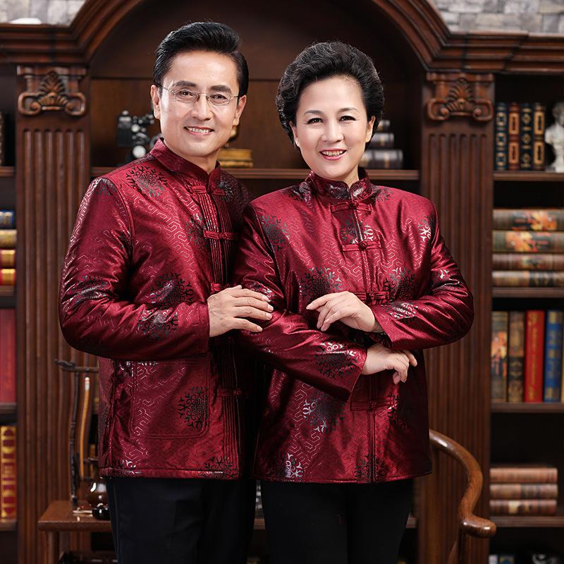 Men and Women Couples Spring and Autumn Comfortable Dresses, Chinese Style Retro Middle-aged and Elderly Long-sleeved Shirts