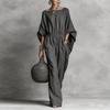 Spring New Women's Clothing, European and American Jumpsuits, Commuting High Waist Solid Color Wide Leg Horn Sleeve Jumpsuit